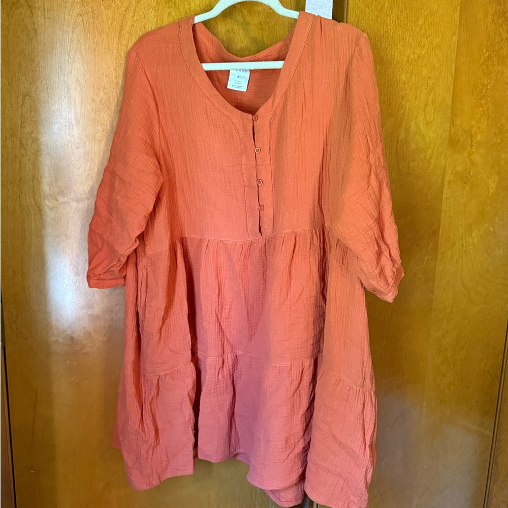Serra Orange Oversized Tunic with 3/4 Sleeves